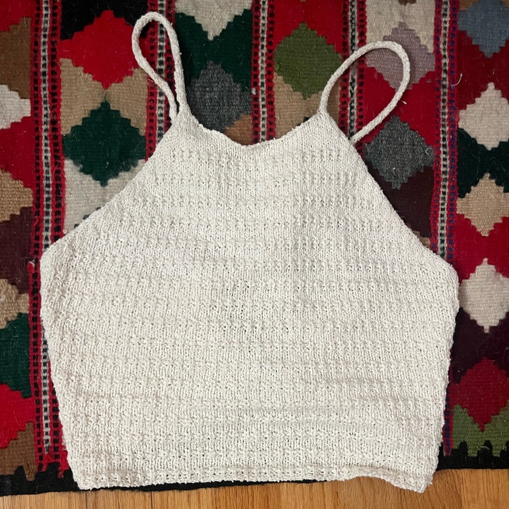 Ozma of California handmade crochet cotton halter tank M